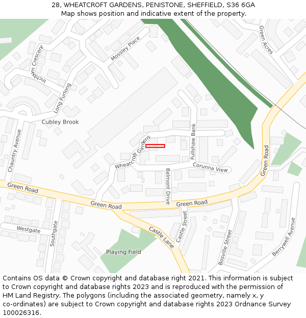 28, WHEATCROFT GARDENS, PENISTONE, SHEFFIELD, S36 6GA: Location map and indicative extent of plot