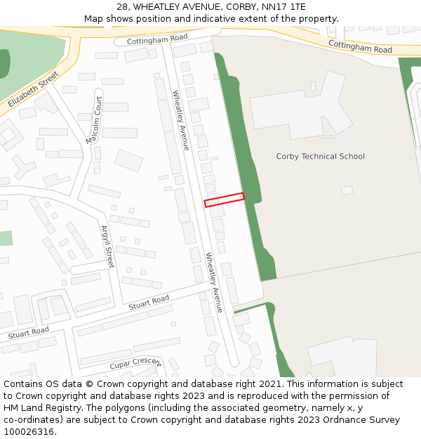 28, WHEATLEY AVENUE, CORBY, NN17 1TE: Location map and indicative extent of plot