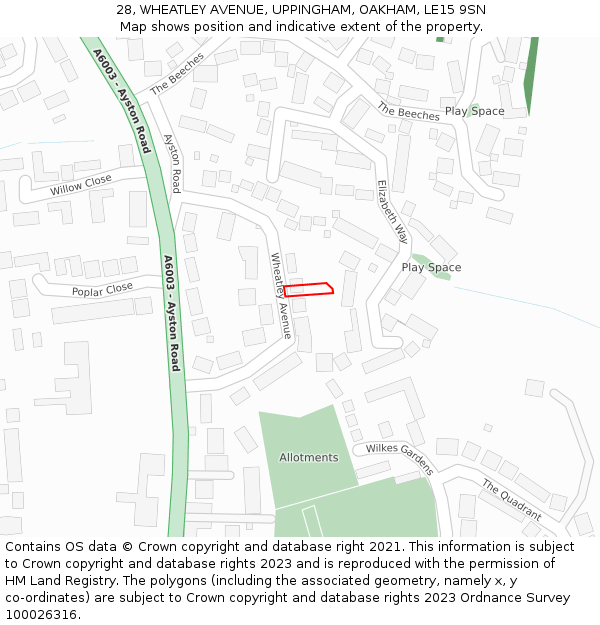 28, WHEATLEY AVENUE, UPPINGHAM, OAKHAM, LE15 9SN: Location map and indicative extent of plot
