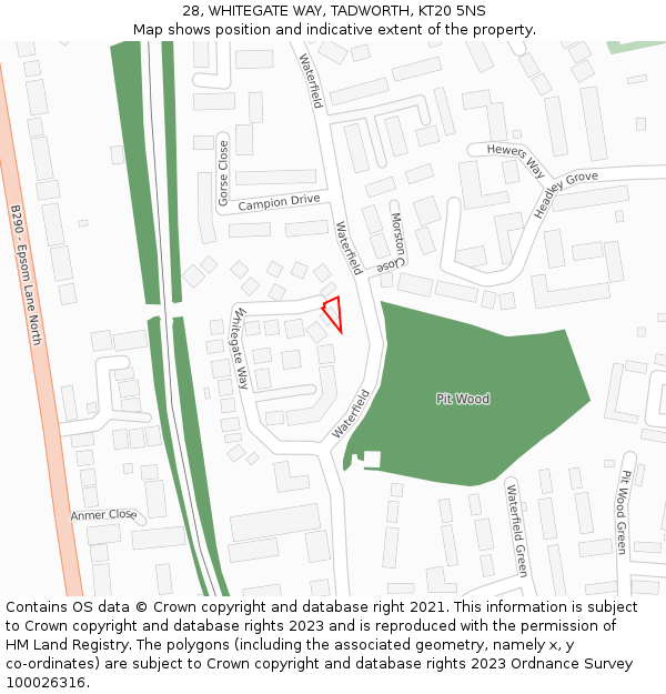 28, WHITEGATE WAY, TADWORTH, KT20 5NS: Location map and indicative extent of plot