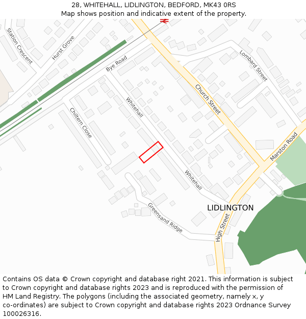 28, WHITEHALL, LIDLINGTON, BEDFORD, MK43 0RS: Location map and indicative extent of plot
