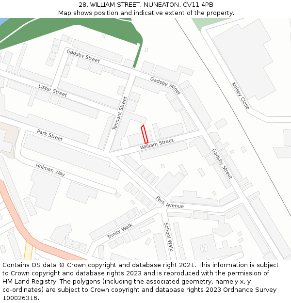 28, WILLIAM STREET, NUNEATON, CV11 4PB: Location map and indicative extent of plot