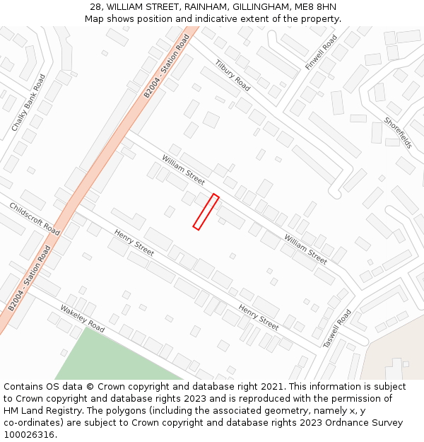 28, WILLIAM STREET, RAINHAM, GILLINGHAM, ME8 8HN: Location map and indicative extent of plot