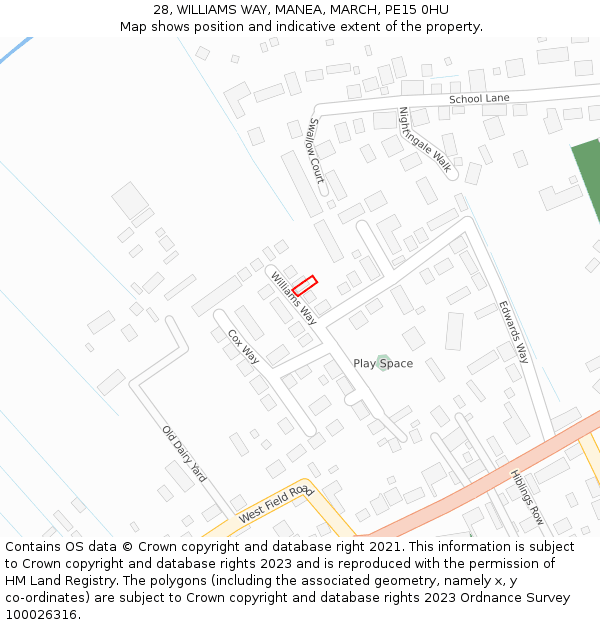 28, WILLIAMS WAY, MANEA, MARCH, PE15 0HU: Location map and indicative extent of plot