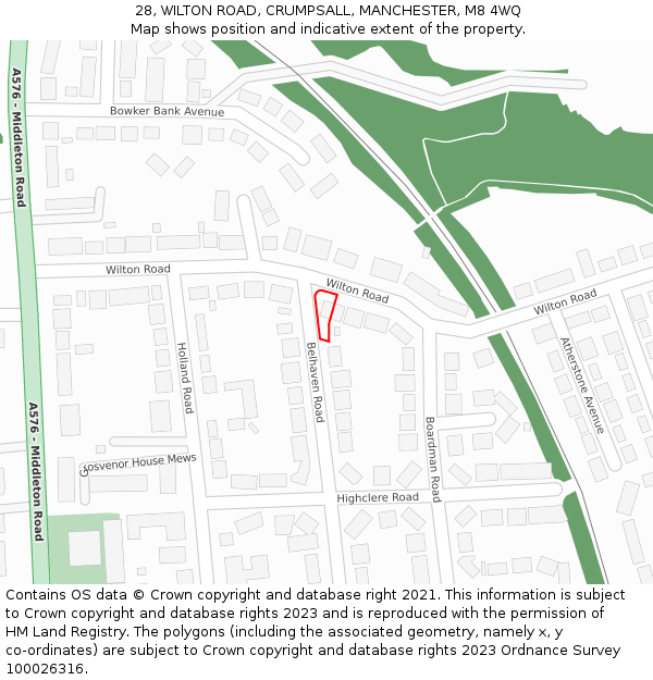 28, WILTON ROAD, CRUMPSALL, MANCHESTER, M8 4WQ: Location map and indicative extent of plot