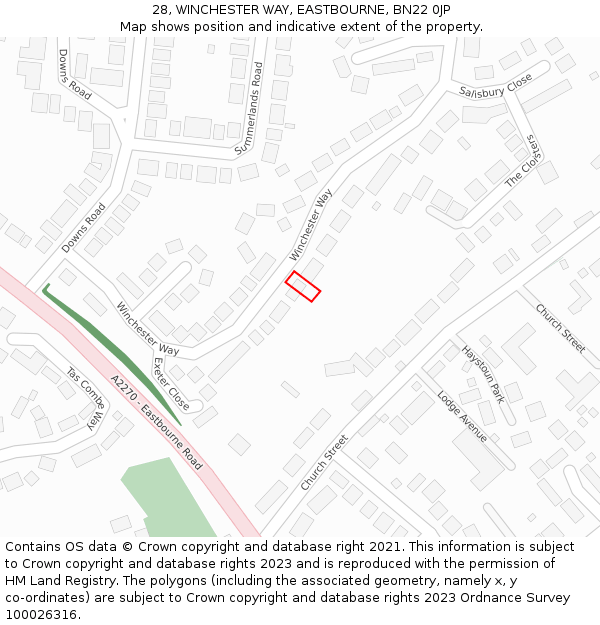 28, WINCHESTER WAY, EASTBOURNE, BN22 0JP: Location map and indicative extent of plot