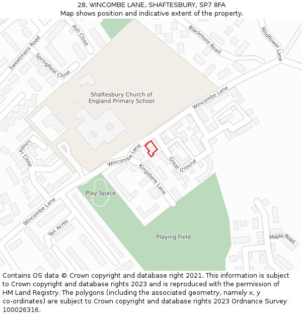 28, WINCOMBE LANE, SHAFTESBURY, SP7 8FA: Location map and indicative extent of plot