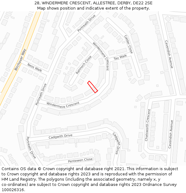 28, WINDERMERE CRESCENT, ALLESTREE, DERBY, DE22 2SE: Location map and indicative extent of plot