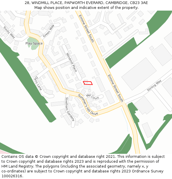 28, WINDMILL PLACE, PAPWORTH EVERARD, CAMBRIDGE, CB23 3AE: Location map and indicative extent of plot