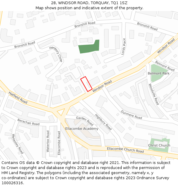 28, WINDSOR ROAD, TORQUAY, TQ1 1SZ: Location map and indicative extent of plot