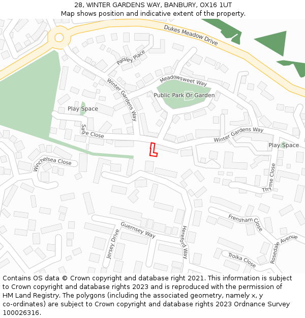 28, WINTER GARDENS WAY, BANBURY, OX16 1UT: Location map and indicative extent of plot