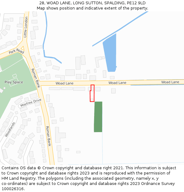 28, WOAD LANE, LONG SUTTON, SPALDING, PE12 9LD: Location map and indicative extent of plot