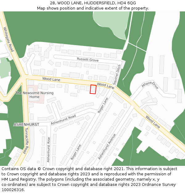 28, WOOD LANE, HUDDERSFIELD, HD4 6QG: Location map and indicative extent of plot