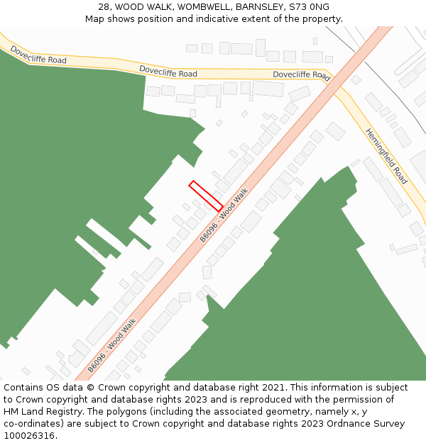 28, WOOD WALK, WOMBWELL, BARNSLEY, S73 0NG: Location map and indicative extent of plot