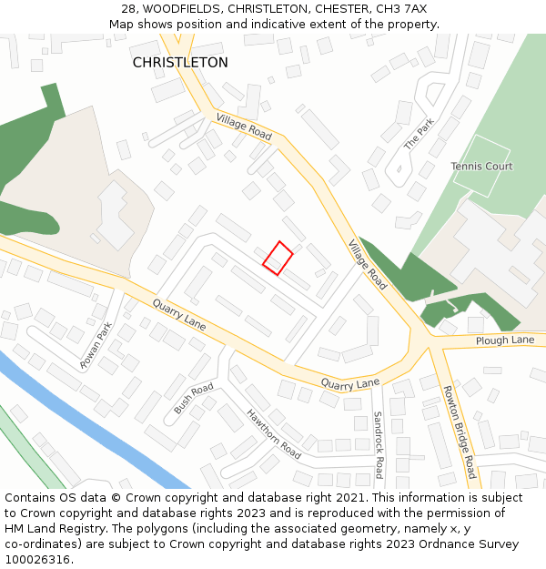 28, WOODFIELDS, CHRISTLETON, CHESTER, CH3 7AX: Location map and indicative extent of plot