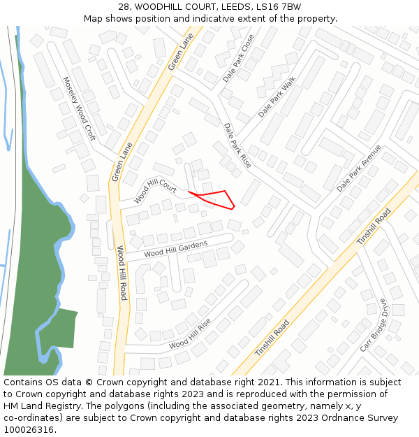 28, WOODHILL COURT, LEEDS, LS16 7BW: Location map and indicative extent of plot