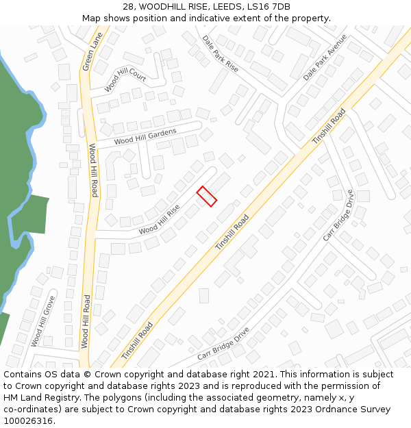 28, WOODHILL RISE, LEEDS, LS16 7DB: Location map and indicative extent of plot