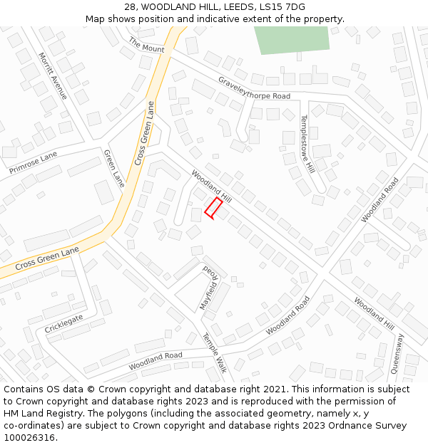 28, WOODLAND HILL, LEEDS, LS15 7DG: Location map and indicative extent of plot