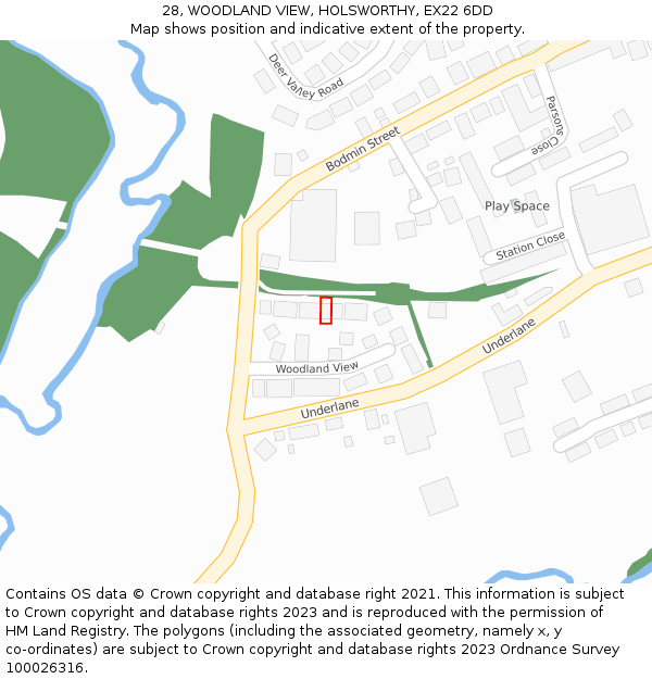 28, WOODLAND VIEW, HOLSWORTHY, EX22 6DD: Location map and indicative extent of plot