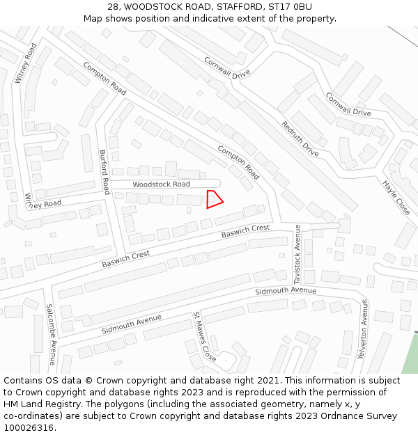 28, WOODSTOCK ROAD, STAFFORD, ST17 0BU: Location map and indicative extent of plot
