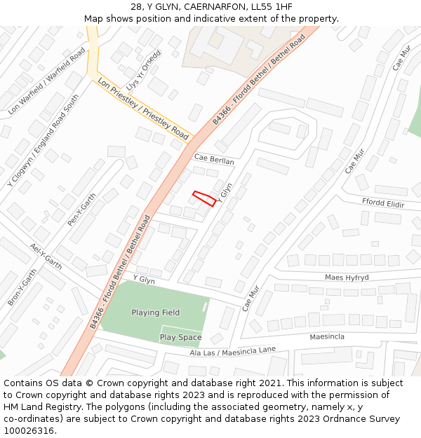 28, Y GLYN, CAERNARFON, LL55 1HF: Location map and indicative extent of plot