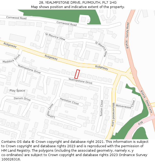 28, YEALMPSTONE DRIVE, PLYMOUTH, PL7 1HG: Location map and indicative extent of plot