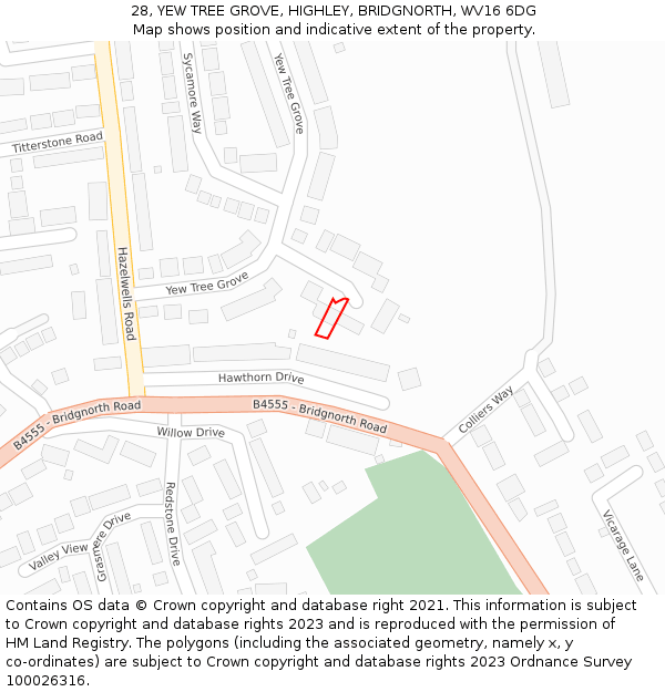 28, YEW TREE GROVE, HIGHLEY, BRIDGNORTH, WV16 6DG: Location map and indicative extent of plot