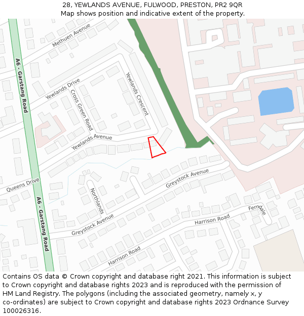 28, YEWLANDS AVENUE, FULWOOD, PRESTON, PR2 9QR: Location map and indicative extent of plot