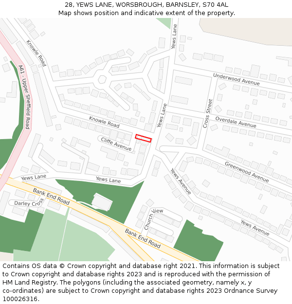 28, YEWS LANE, WORSBROUGH, BARNSLEY, S70 4AL: Location map and indicative extent of plot
