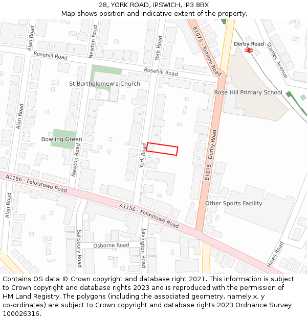 28, YORK ROAD, IPSWICH, IP3 8BX: Location map and indicative extent of plot