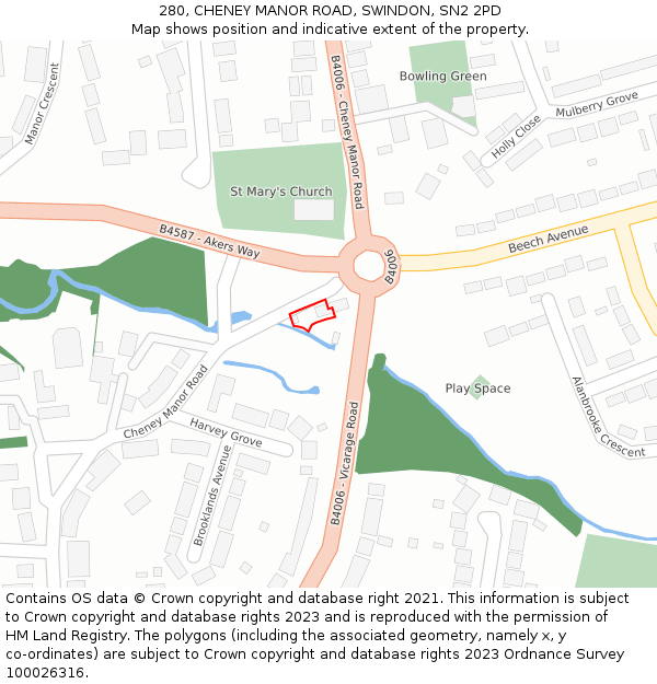 280, CHENEY MANOR ROAD, SWINDON, SN2 2PD: Location map and indicative extent of plot