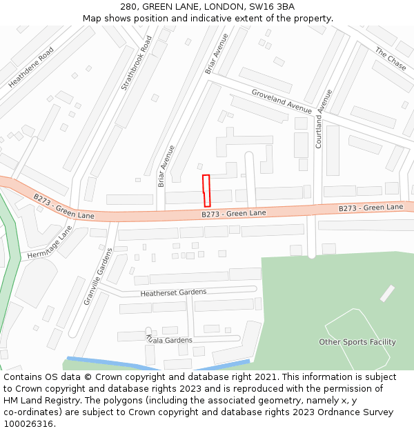280, GREEN LANE, LONDON, SW16 3BA: Location map and indicative extent of plot