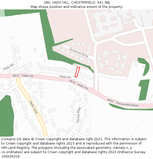 280, HADY HILL, CHESTERFIELD, S41 0BJ: Location map and indicative extent of plot