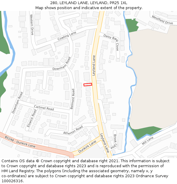 280, LEYLAND LANE, LEYLAND, PR25 1XL: Location map and indicative extent of plot