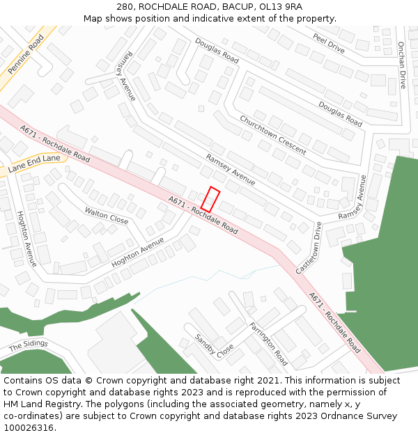 280, ROCHDALE ROAD, BACUP, OL13 9RA: Location map and indicative extent of plot