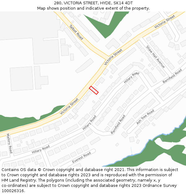 280, VICTORIA STREET, HYDE, SK14 4DT: Location map and indicative extent of plot