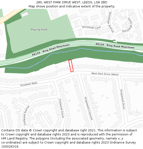 280, WEST PARK DRIVE WEST, LEEDS, LS8 2BD: Location map and indicative extent of plot