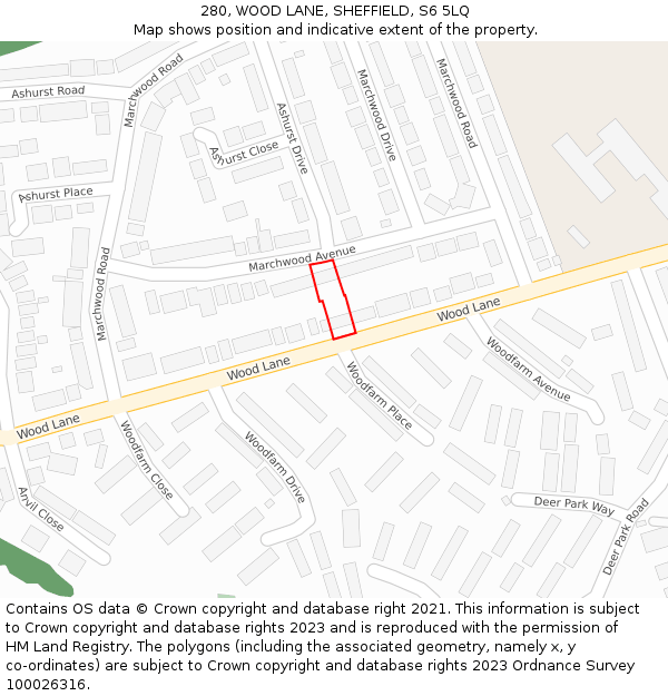 280, WOOD LANE, SHEFFIELD, S6 5LQ: Location map and indicative extent of plot