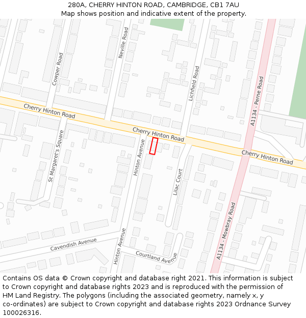 280A, CHERRY HINTON ROAD, CAMBRIDGE, CB1 7AU: Location map and indicative extent of plot