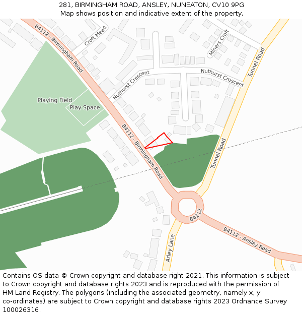 281, BIRMINGHAM ROAD, ANSLEY, NUNEATON, CV10 9PG: Location map and indicative extent of plot