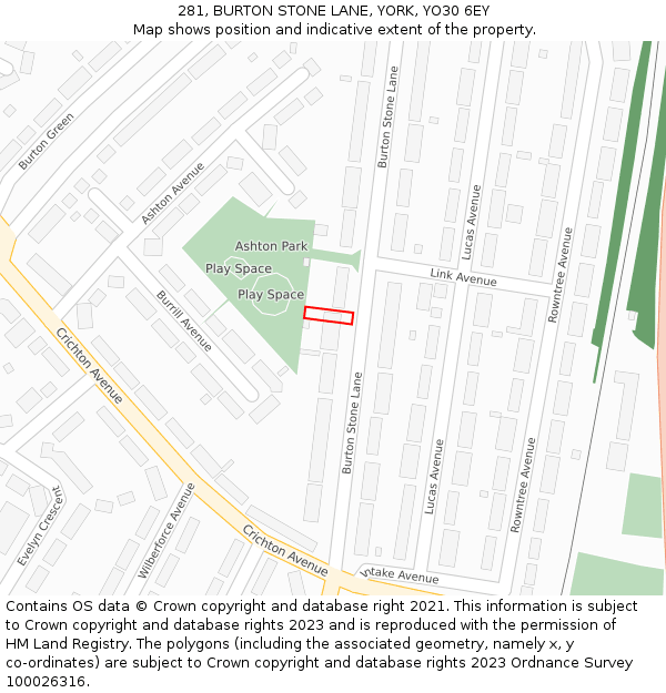 281, BURTON STONE LANE, YORK, YO30 6EY: Location map and indicative extent of plot