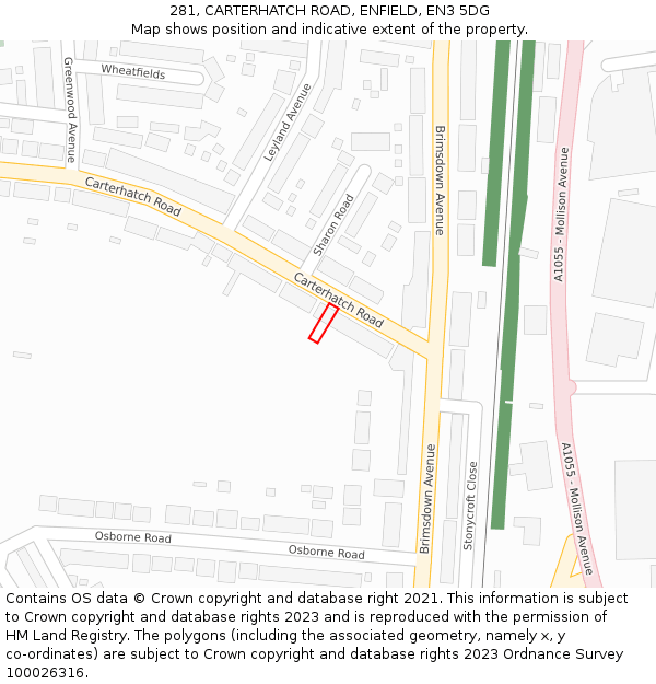 281, CARTERHATCH ROAD, ENFIELD, EN3 5DG: Location map and indicative extent of plot