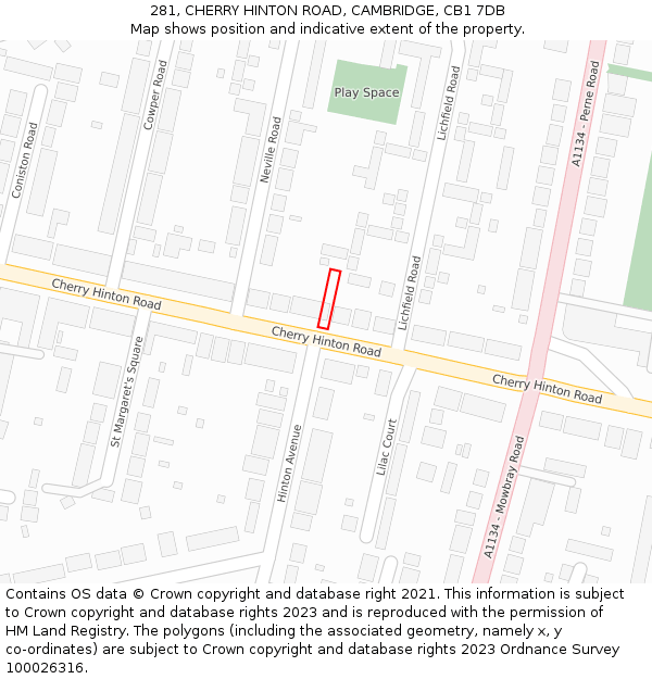 281, CHERRY HINTON ROAD, CAMBRIDGE, CB1 7DB: Location map and indicative extent of plot