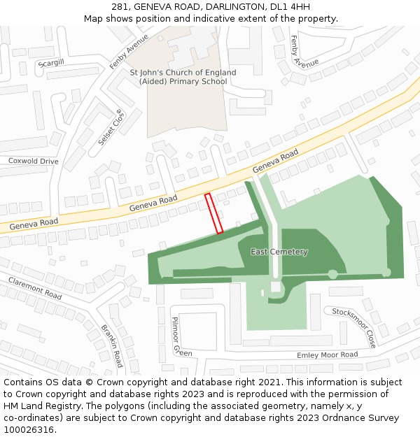 281, GENEVA ROAD, DARLINGTON, DL1 4HH: Location map and indicative extent of plot