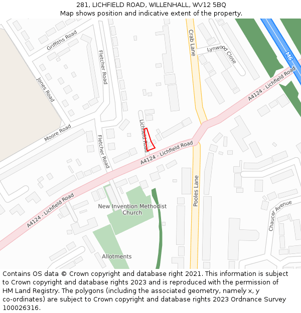 281, LICHFIELD ROAD, WILLENHALL, WV12 5BQ: Location map and indicative extent of plot
