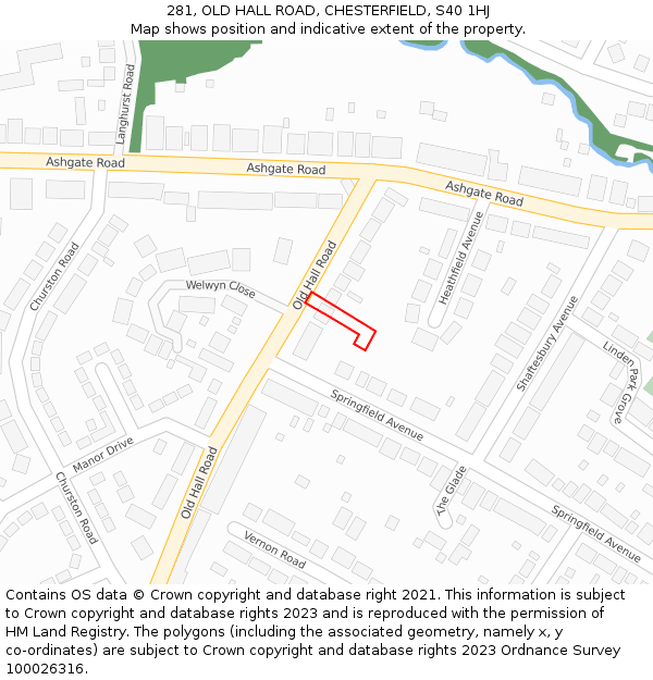 281, OLD HALL ROAD, CHESTERFIELD, S40 1HJ: Location map and indicative extent of plot
