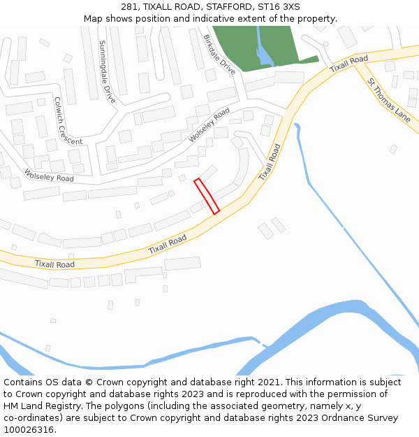 281, TIXALL ROAD, STAFFORD, ST16 3XS: Location map and indicative extent of plot