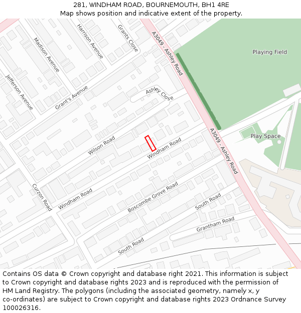 281, WINDHAM ROAD, BOURNEMOUTH, BH1 4RE: Location map and indicative extent of plot