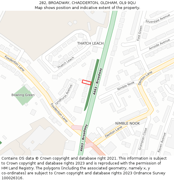 282, BROADWAY, CHADDERTON, OLDHAM, OL9 9QU: Location map and indicative extent of plot