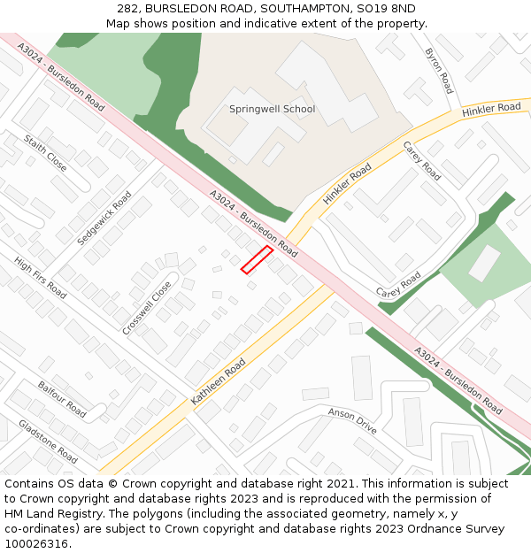 282, BURSLEDON ROAD, SOUTHAMPTON, SO19 8ND: Location map and indicative extent of plot